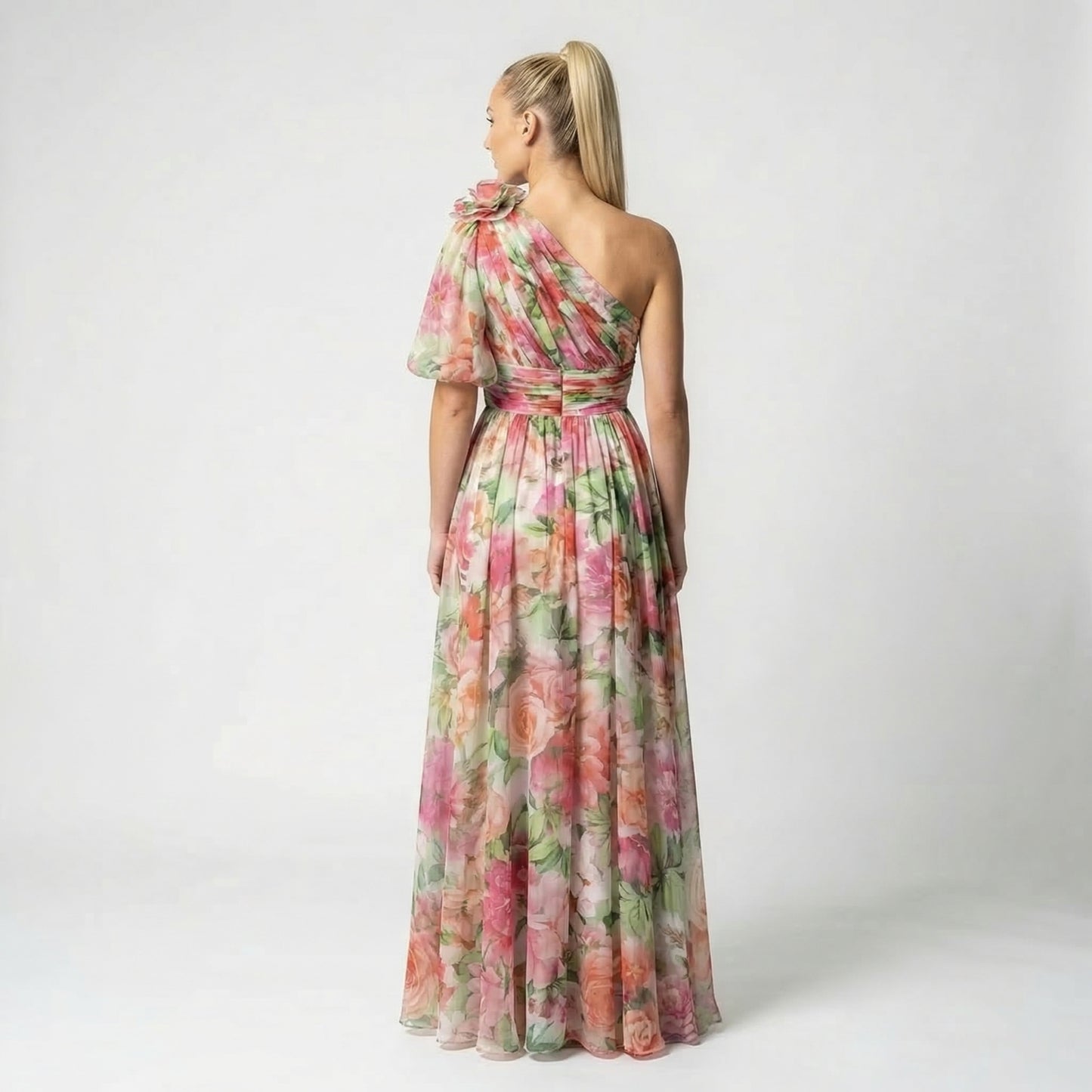 Maud | Women’s One-Shoulder Floral Maxi Dress Draped