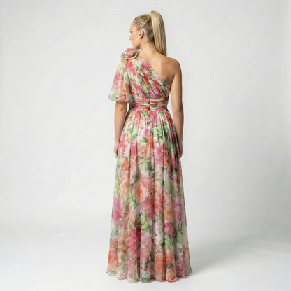 Maud | Women’s One-Shoulder Floral Maxi Dress Draped