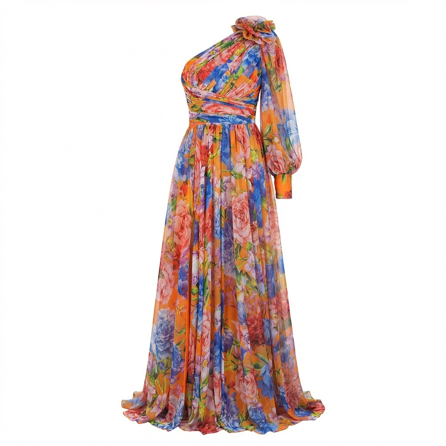 Maud | Women’s One-Shoulder Floral Maxi Dress Draped