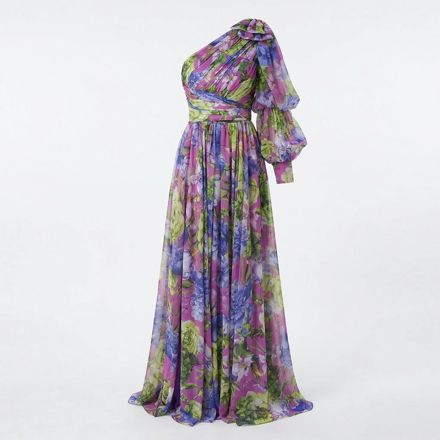 Maud | Women’s One-Shoulder Floral Maxi Dress Draped