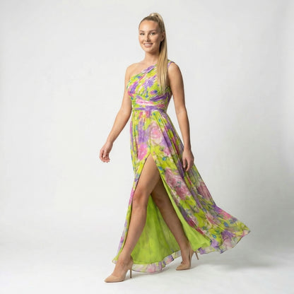 Maud | Women’s One-Shoulder Floral Maxi Dress Draped