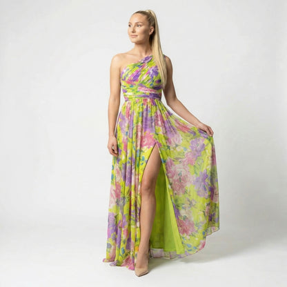 Maud | Women’s One-Shoulder Floral Maxi Dress Draped
