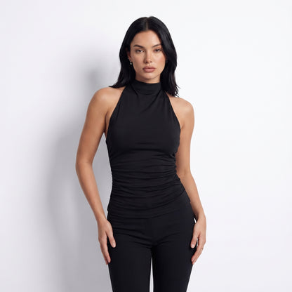 Nova Women's Ruched Halter Neck Top, Open Back