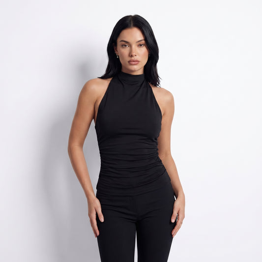 Nova Women's Ruched Halter Neck Top, Open Back