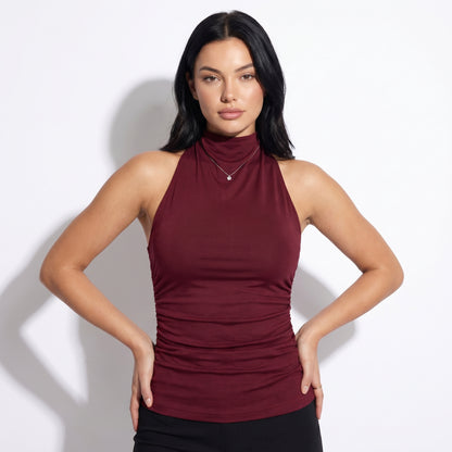 Nova Women's Ruched Halter Neck Top, Open Back