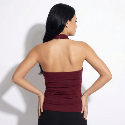 Nova Women's Ruched Halter Neck Top, Open Back