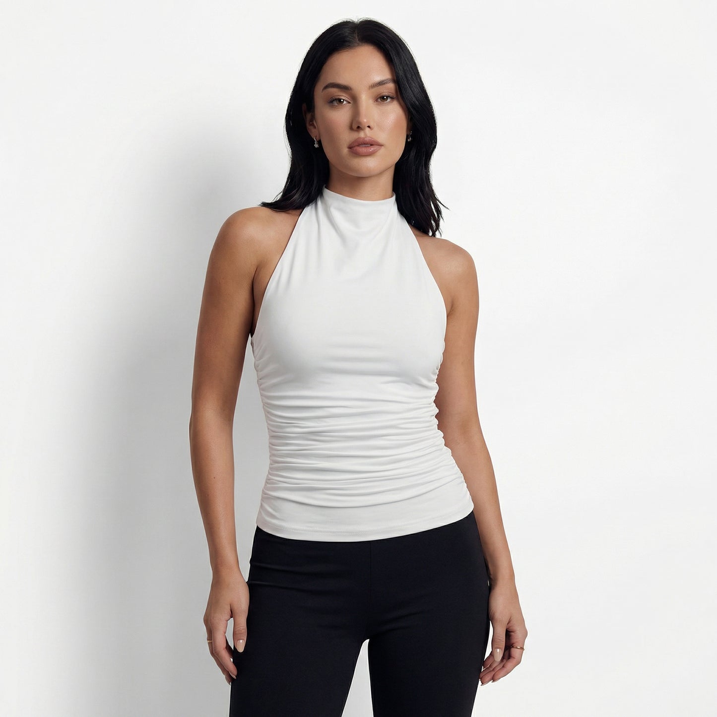 Nova Women's Ruched Halter Neck Top, Open Back