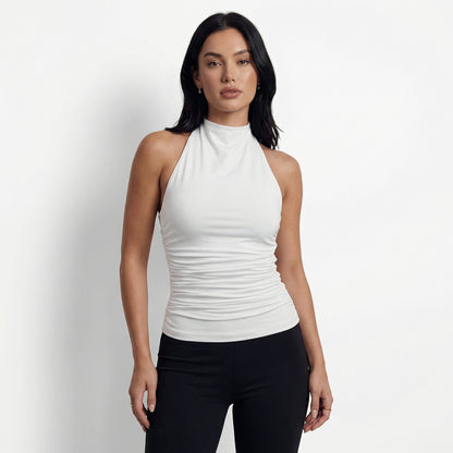 Nova Women's Ruched Halter Neck Top, Open Back