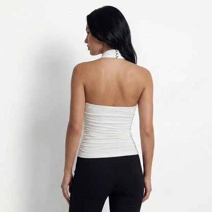 Nova Women's Ruched Halter Neck Top, Open Back
