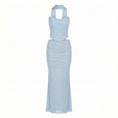 Océane | Women’s Mesh Corset Maxi Skirt Set, Boned