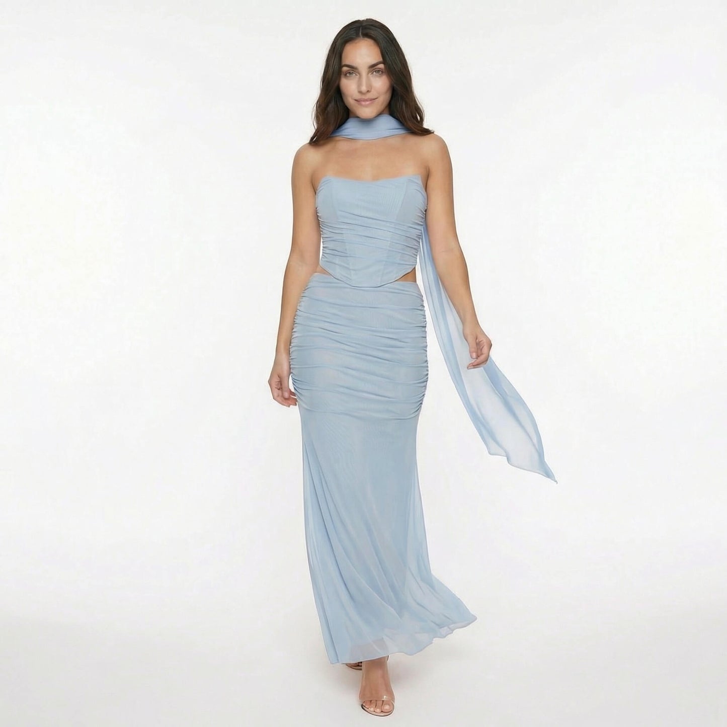 Océane | Women’s Mesh Corset Maxi Skirt Set, Boned
