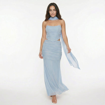 Océane | Women’s Mesh Corset Maxi Skirt Set, Boned