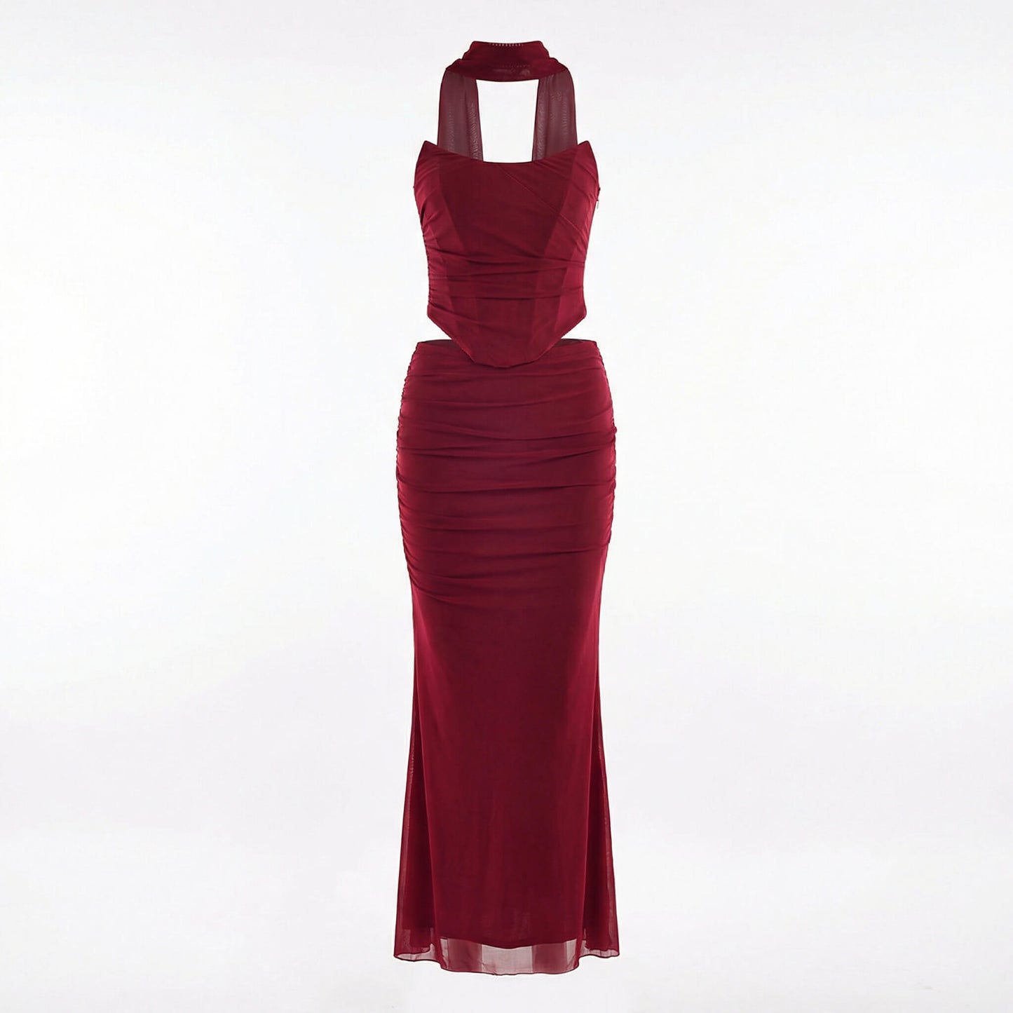 Océane | Women’s Mesh Corset Maxi Skirt Set, Boned