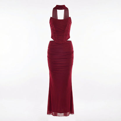Océane | Women’s Mesh Corset Maxi Skirt Set, Boned