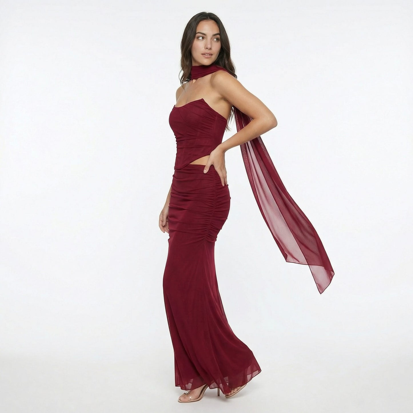 Océane | Women’s Mesh Corset Maxi Skirt Set, Boned