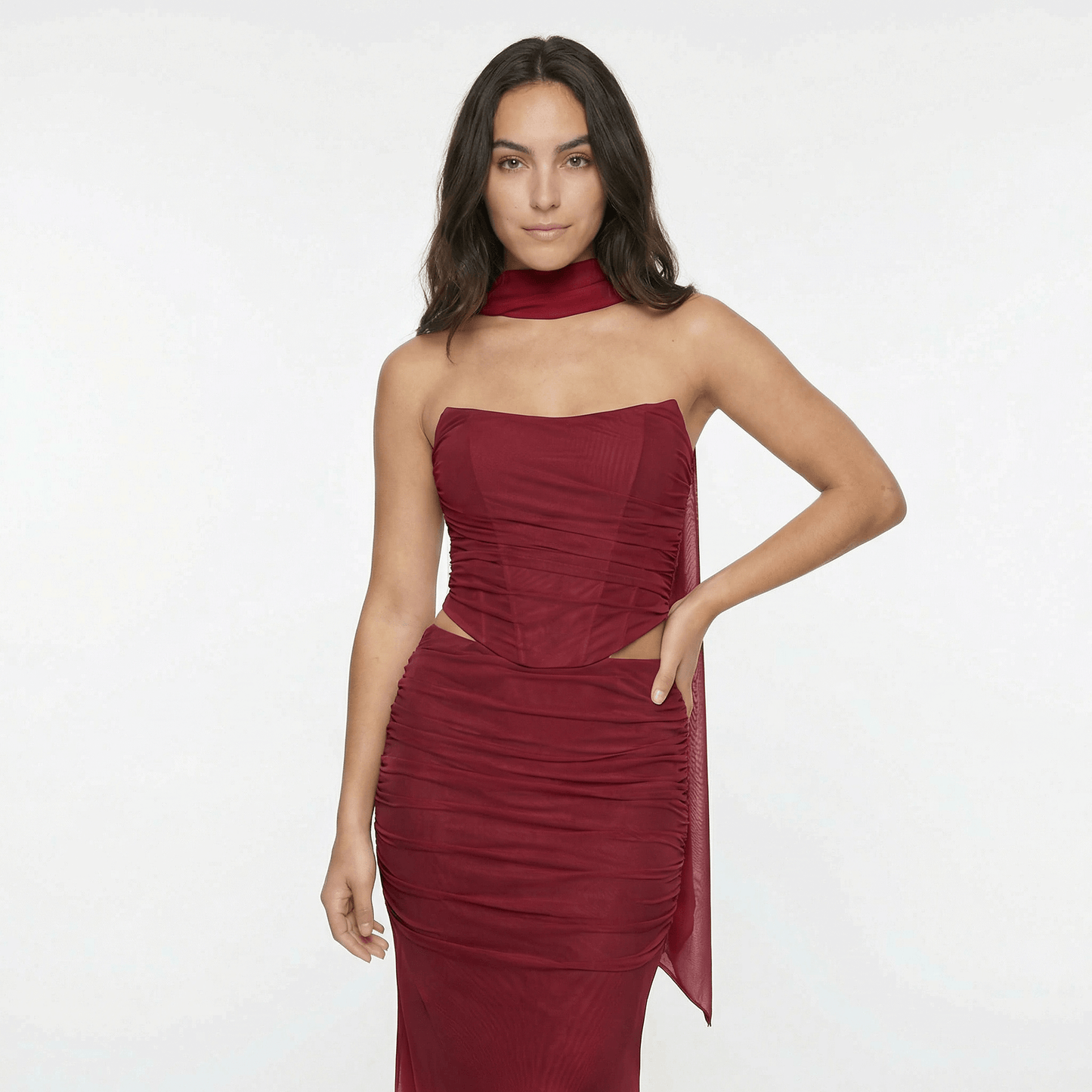 Océane | Women’s Mesh Corset Maxi Skirt Set, Boned
