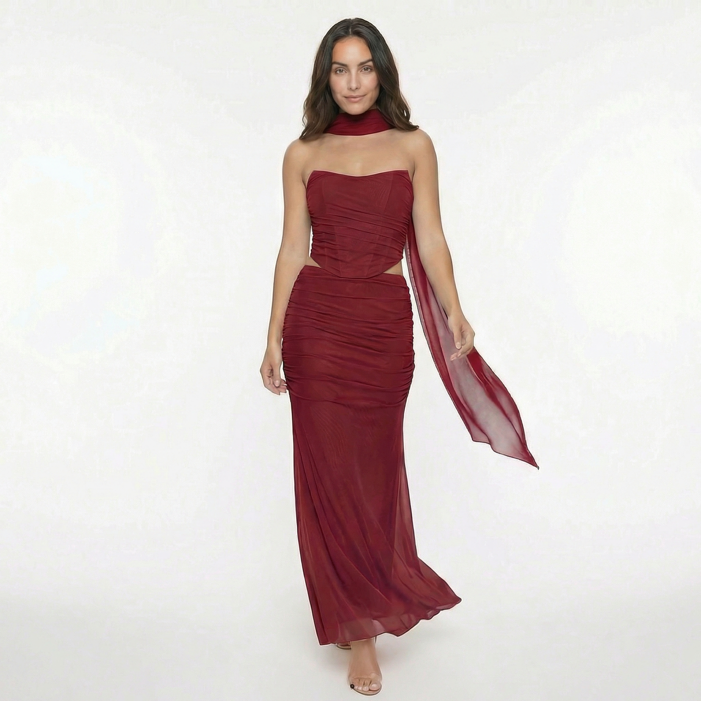 Océane | Women’s Mesh Corset Maxi Skirt Set, Boned