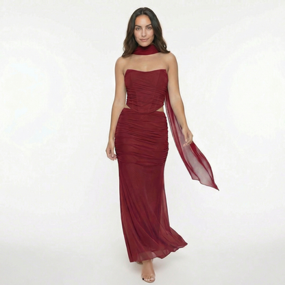 Océane | Women’s Mesh Corset Maxi Skirt Set, Boned