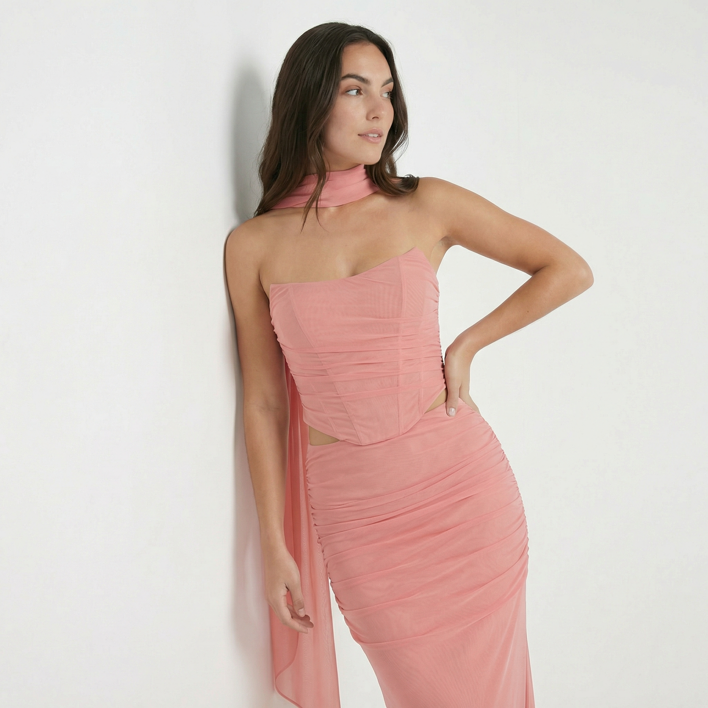 Océane | Women’s Mesh Corset Maxi Skirt Set, Boned