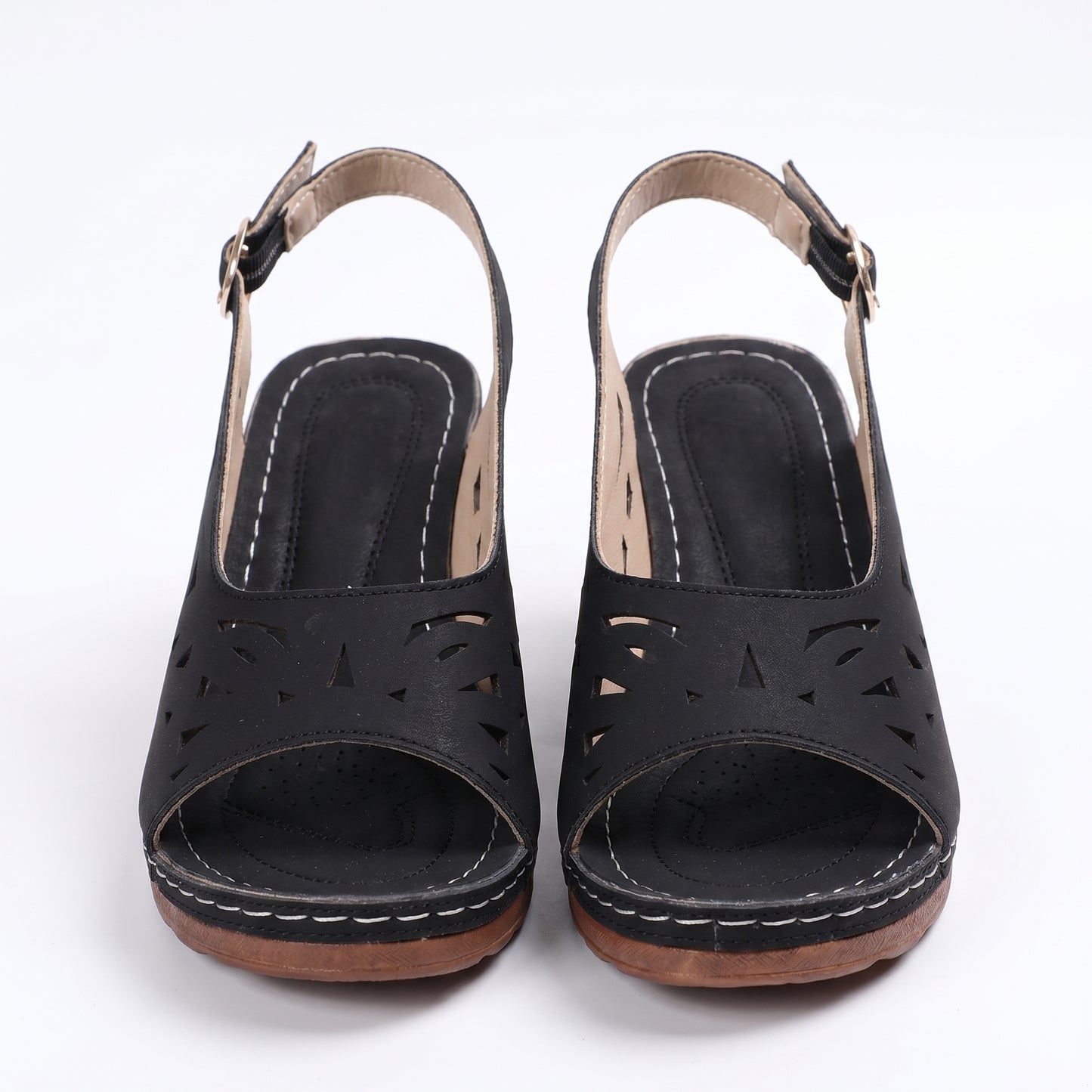 Olive Women's Cutout Block Heel Sandals, Slingback Peep Toe Buckle