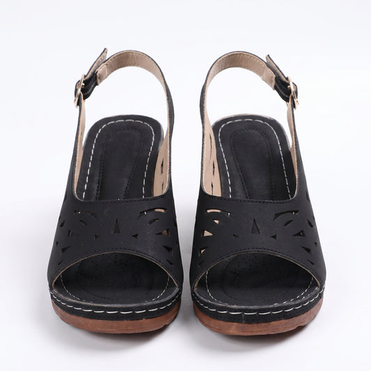 Olive Women's Cutout Block Heel Sandals, Slingback Peep Toe Buckle