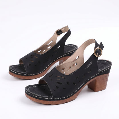 Olive Women's Cutout Block Heel Sandals, Slingback Peep Toe Buckle