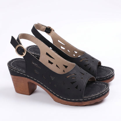 Olive Women's Cutout Block Heel Sandals, Slingback Peep Toe Buckle