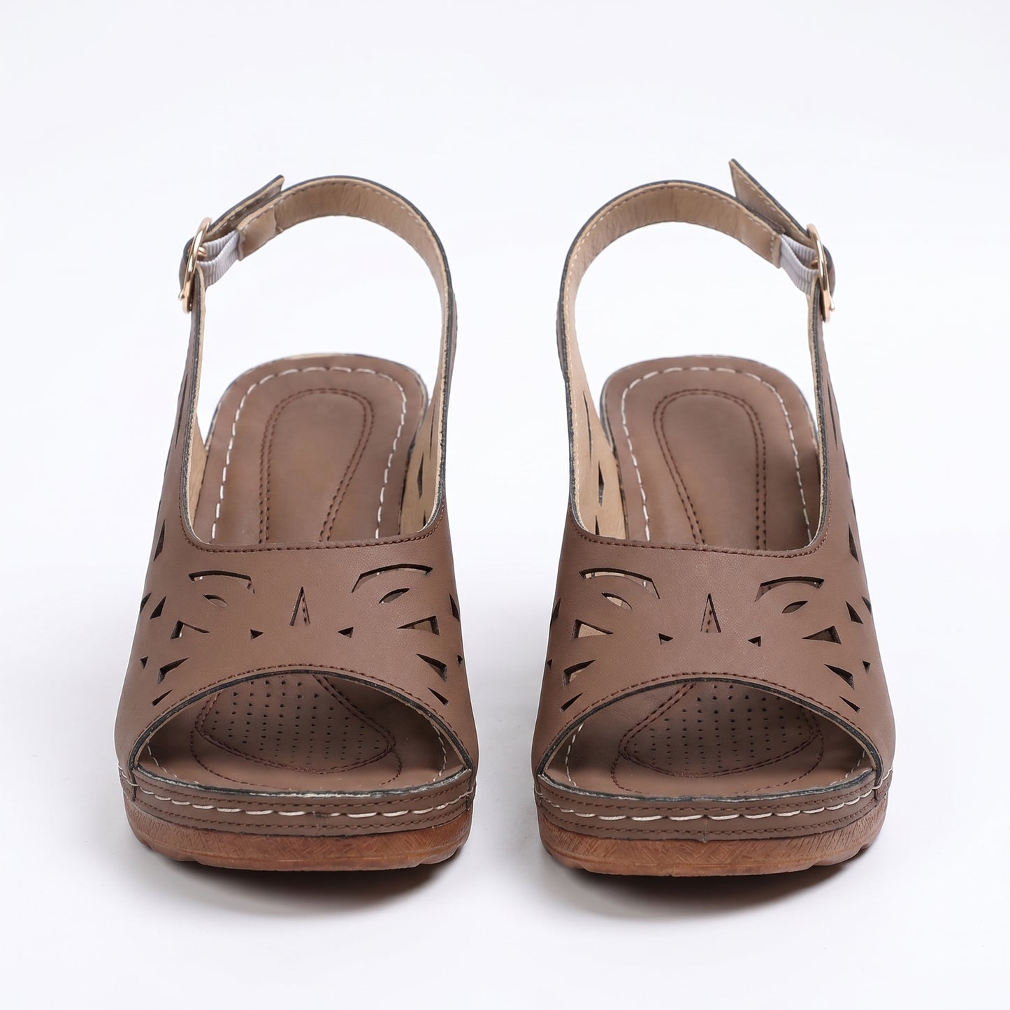 Olive Women's Cutout Block Heel Sandals, Slingback Peep Toe Buckle