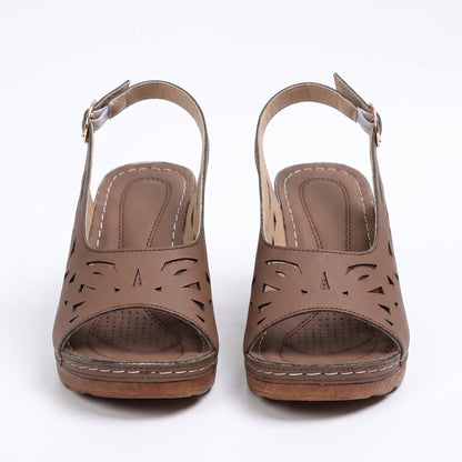 Olive Women's Cutout Block Heel Sandals, Slingback Peep Toe Buckle