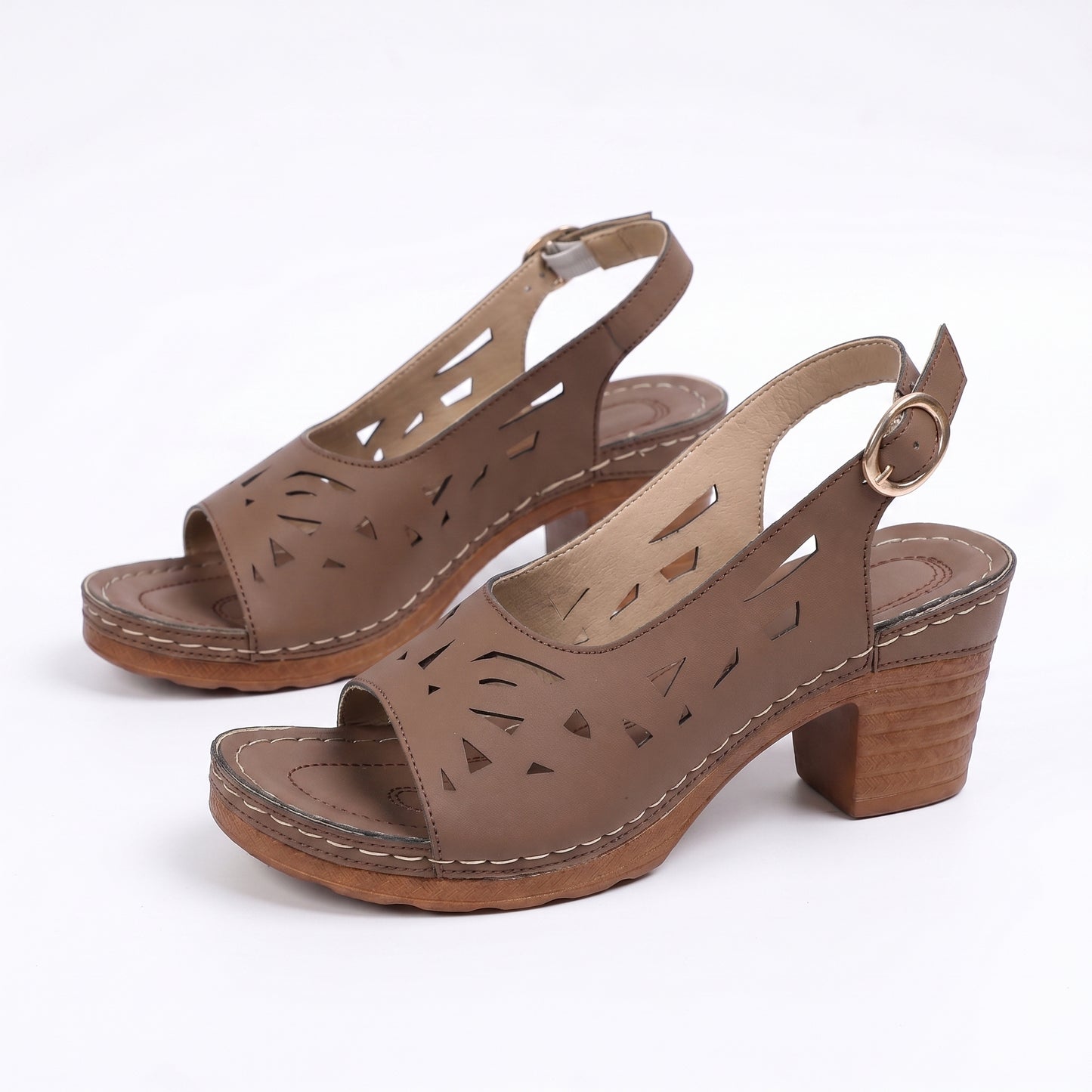 Olive Women's Cutout Block Heel Sandals, Slingback Peep Toe Buckle