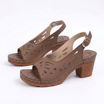 Olive Women's Cutout Block Heel Sandals, Slingback Peep Toe Buckle