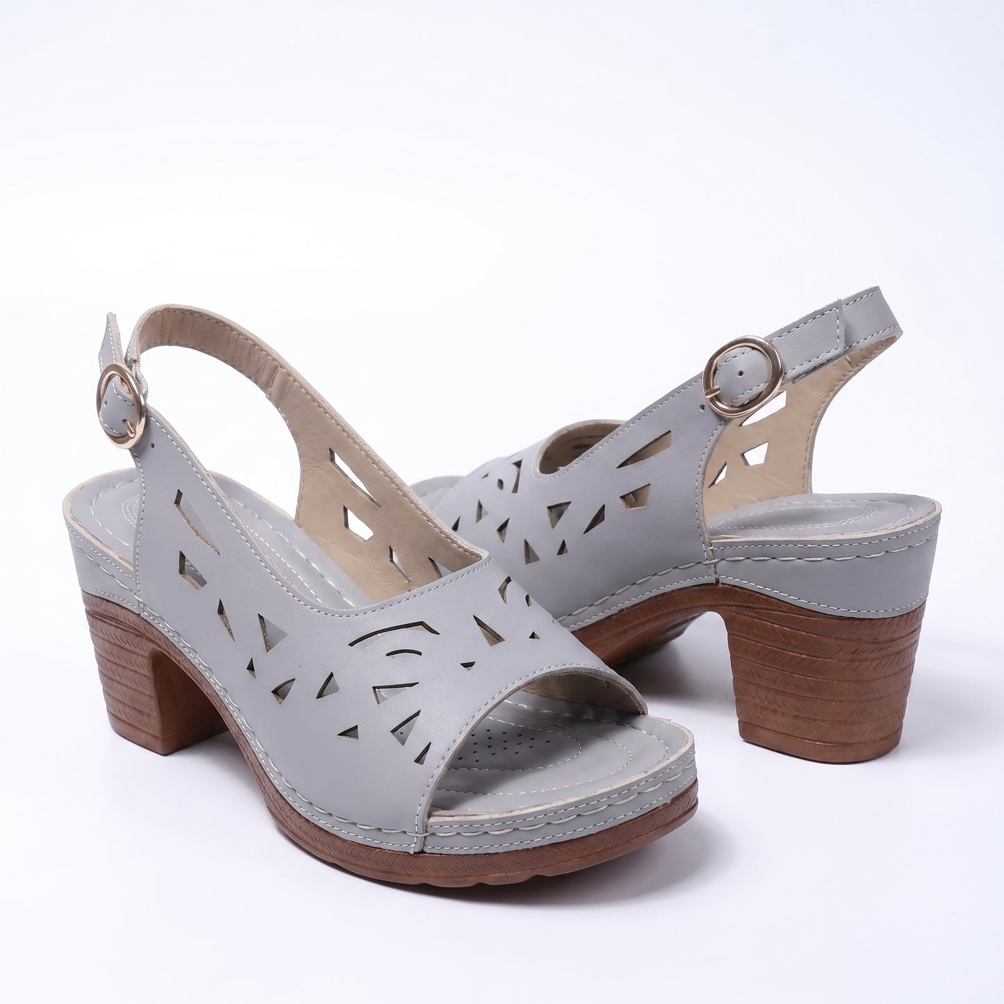 Olive Women's Cutout Block Heel Sandals, Slingback Peep Toe Buckle