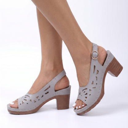Olive Women's Cutout Block Heel Sandals, Slingback Peep Toe Buckle