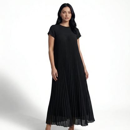 Petra Women's Pleated Oversized Maxi Dress, Sleeveless Round Neck