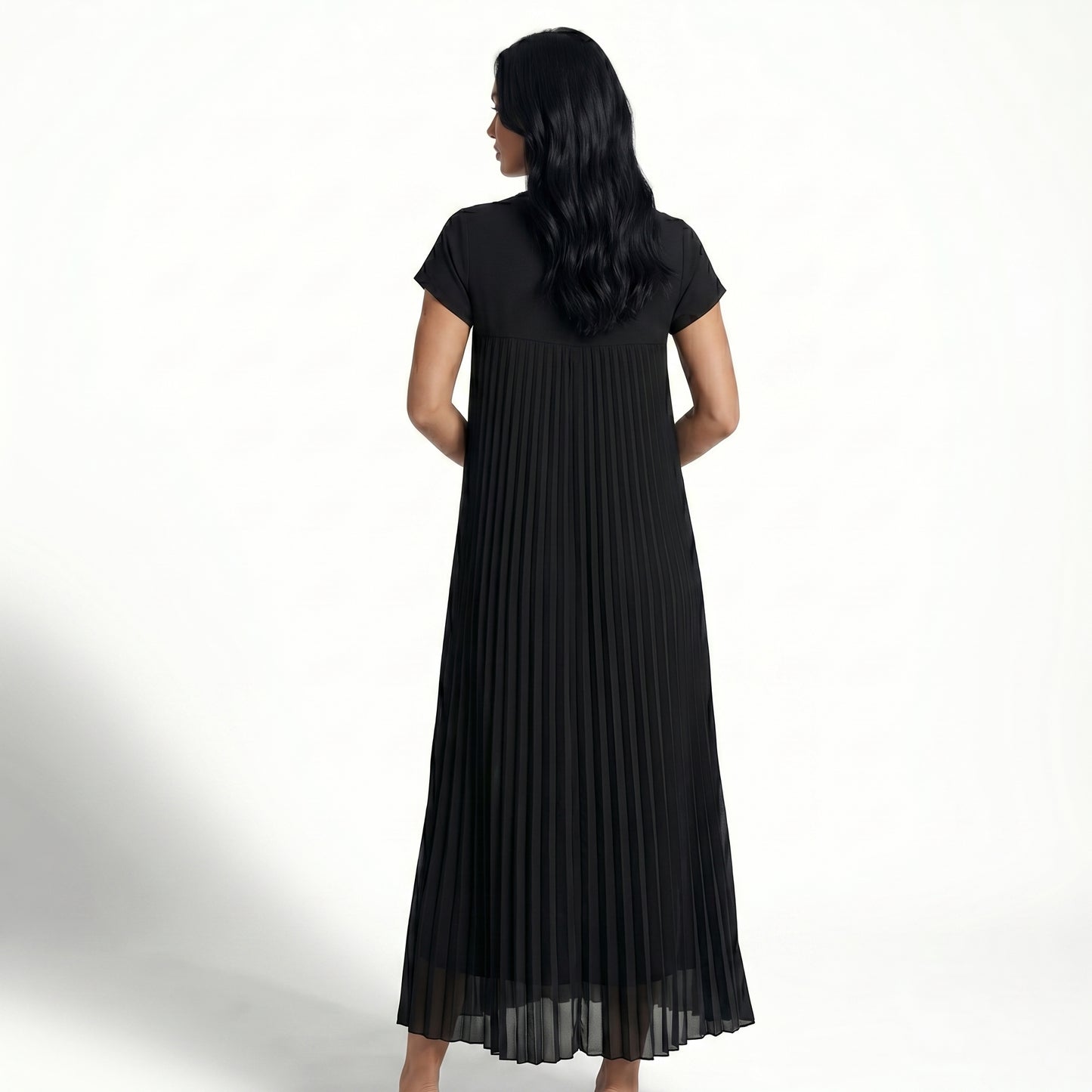 Petra Women's Pleated Oversized Maxi Dress, Sleeveless Round Neck