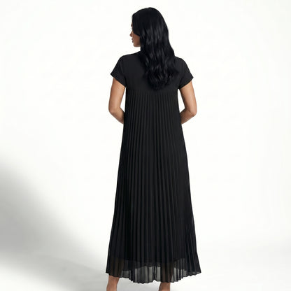Petra Women's Pleated Oversized Maxi Dress, Sleeveless Round Neck