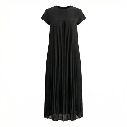 Petra Women's Pleated Oversized Maxi Dress, Sleeveless Round Neck