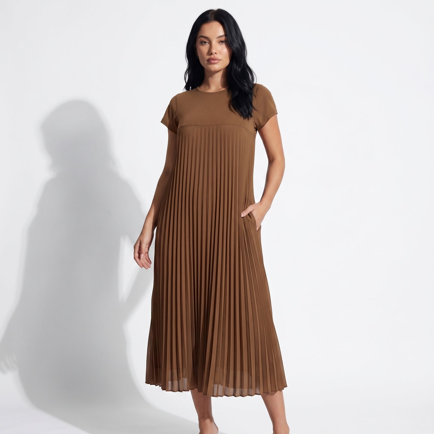 Petra Women's Pleated Oversized Maxi Dress, Sleeveless Round Neck