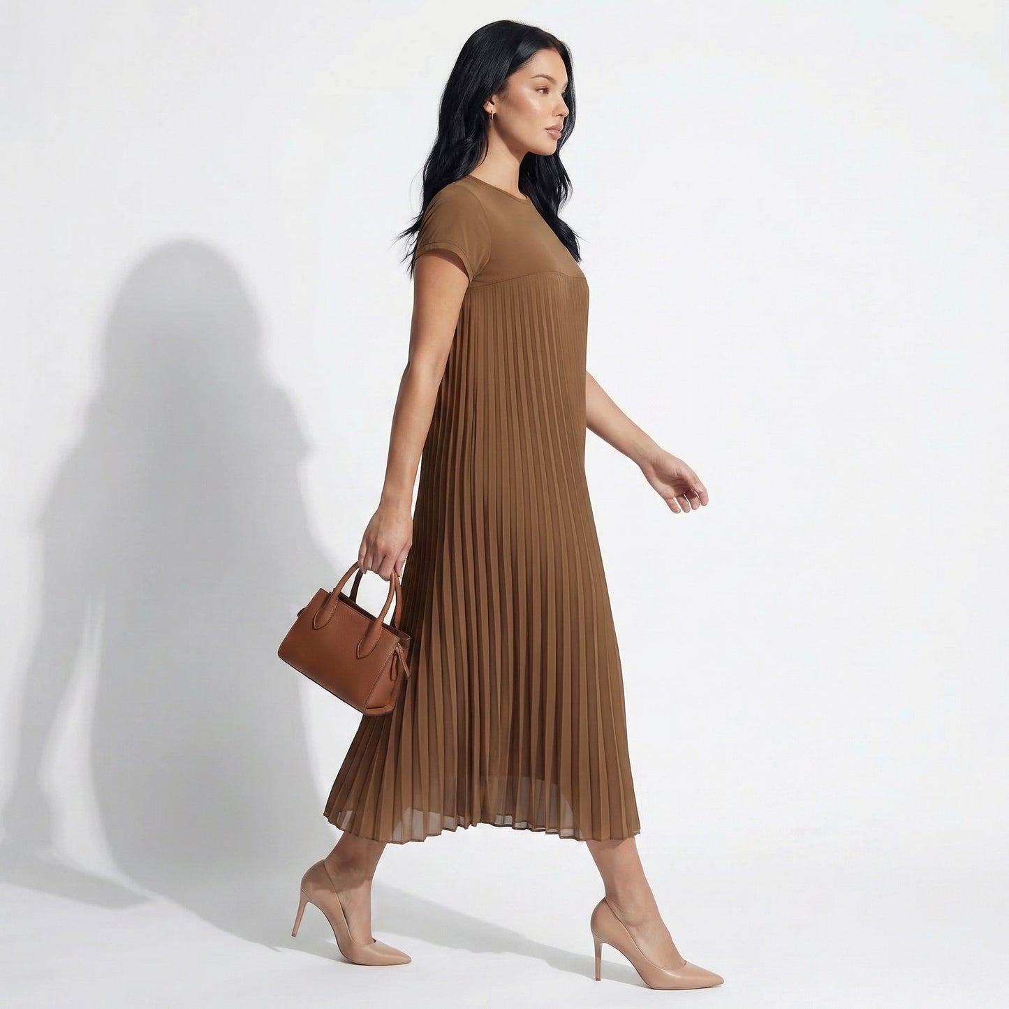 Petra Women's Pleated Oversized Maxi Dress, Sleeveless Round Neck