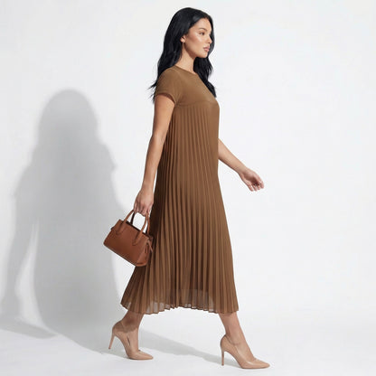 Petra Women's Pleated Oversized Maxi Dress, Sleeveless Round Neck