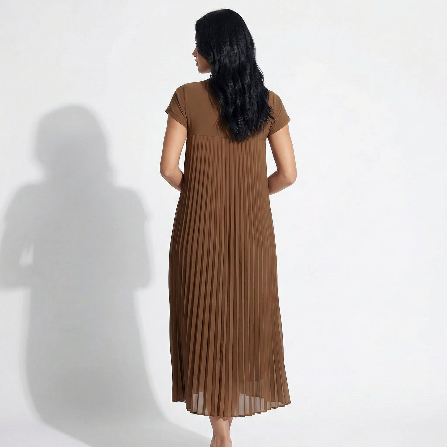 Petra Women's Pleated Oversized Maxi Dress, Sleeveless Round Neck