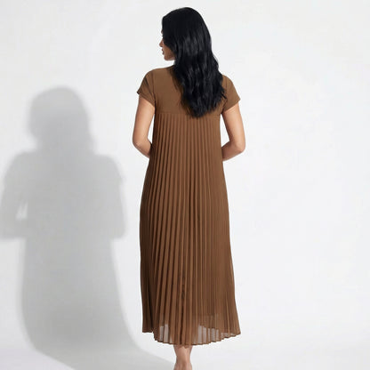 Petra Women's Pleated Oversized Maxi Dress, Sleeveless Round Neck