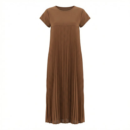 Petra Women's Pleated Oversized Maxi Dress, Sleeveless Round Neck