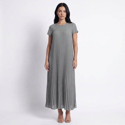 Petra Women's Pleated Oversized Maxi Dress, Sleeveless Round Neck
