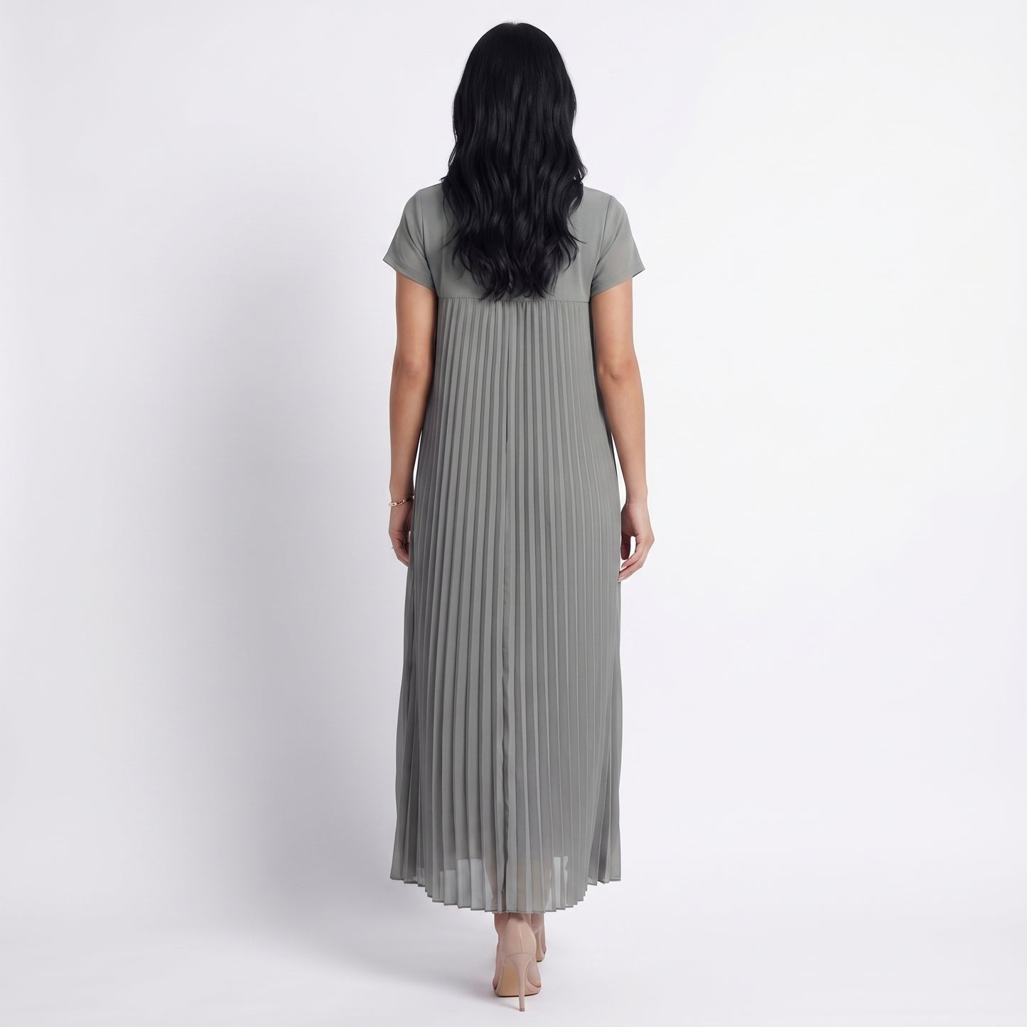 Petra Women's Pleated Oversized Maxi Dress, Sleeveless Round Neck