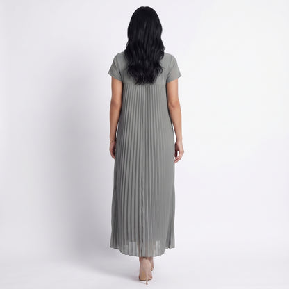 Petra Women's Pleated Oversized Maxi Dress, Sleeveless Round Neck