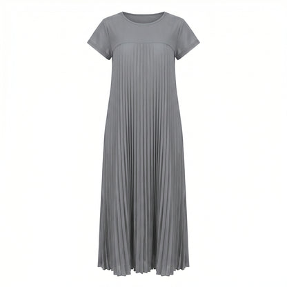 Petra Women's Pleated Oversized Maxi Dress, Sleeveless Round Neck