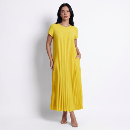 Petra Women's Pleated Oversized Maxi Dress, Sleeveless Round Neck