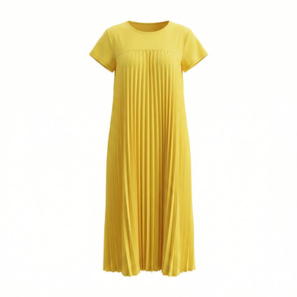 Petra Women's Pleated Oversized Maxi Dress, Sleeveless Round Neck