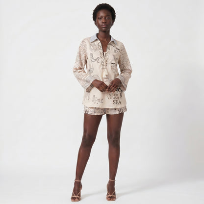 Raya Women's Two-Piece Set Printed Shirt, Mini Shorts